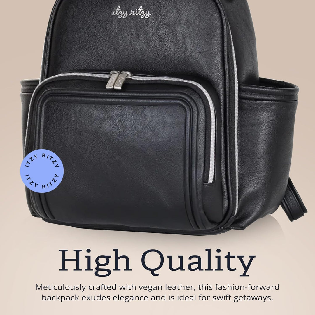 Itzy Ritzy Baby Mini Plus Wickeltasche, Schwarz mit silberfarbenen Beschlägen – Plus, Black with Sil