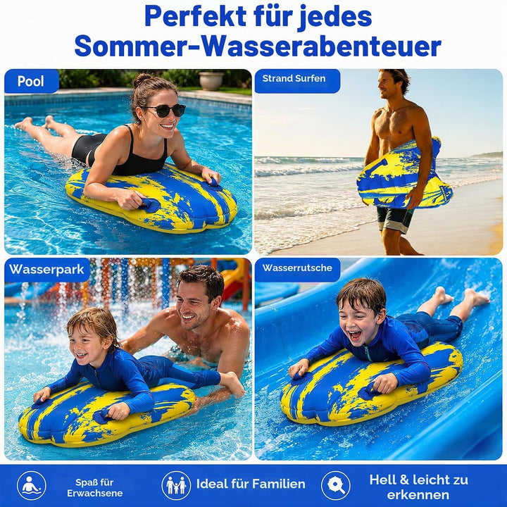 Luftmatratze Wasser für Kinder &amp; Erwachsene, FainFun Surfbrett Aufblasbar, Bodyboard mit Griffen, Wa