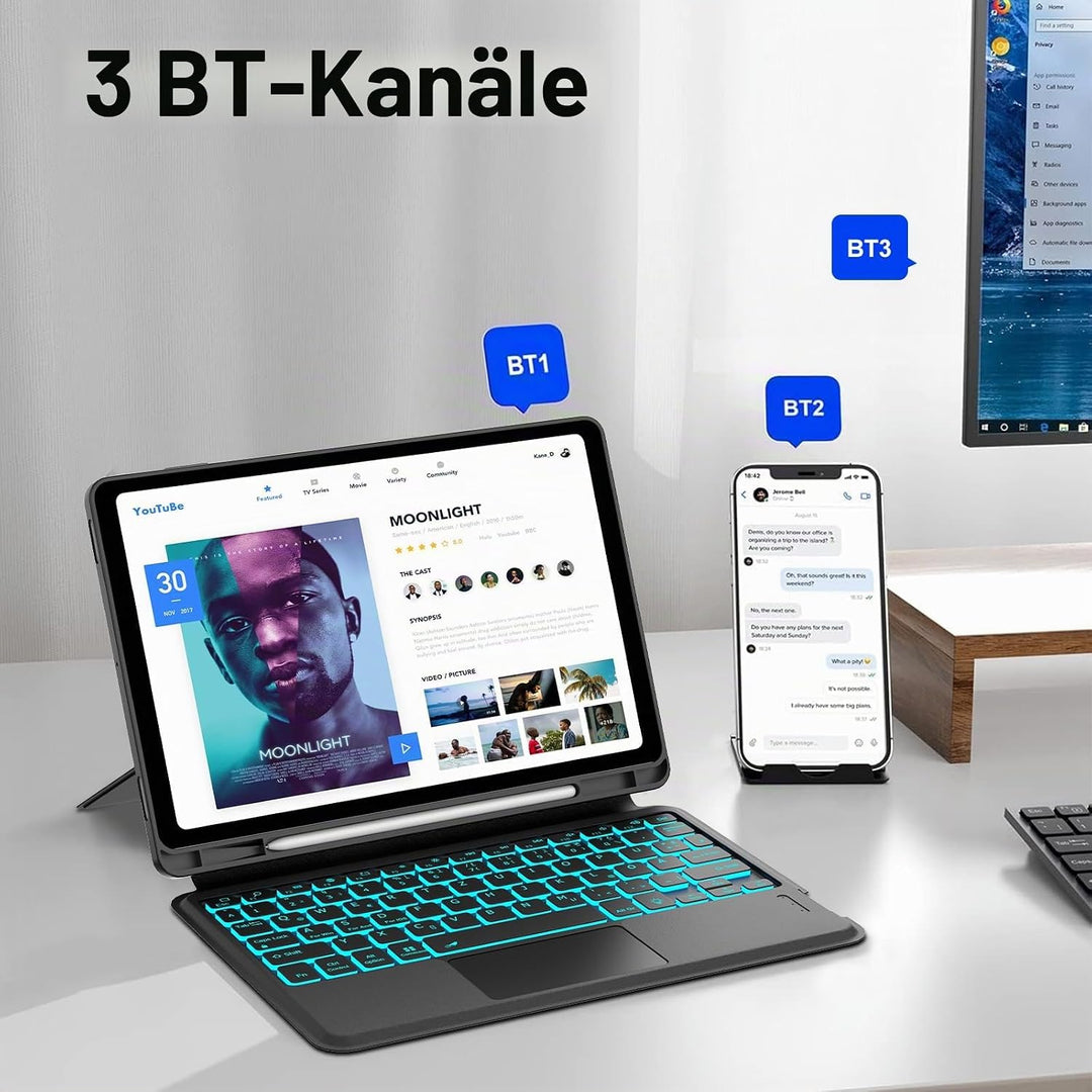IVEOPPE Hülle mit Tastatur für Samsung Galaxy Tab S9FE/S10FE 10.9", QWERTZ Deutsch Bluetooth, Abnehm