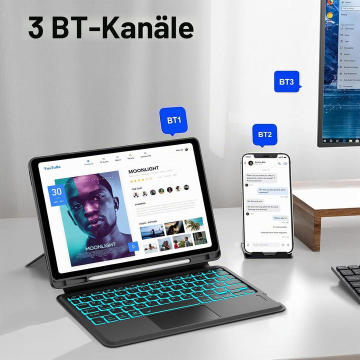 IVEOPPE Hülle mit Tastatur für Samsung Galaxy Tab S9FE/S10FE 10.9", QWERTZ Deutsch Bluetooth, Abnehm