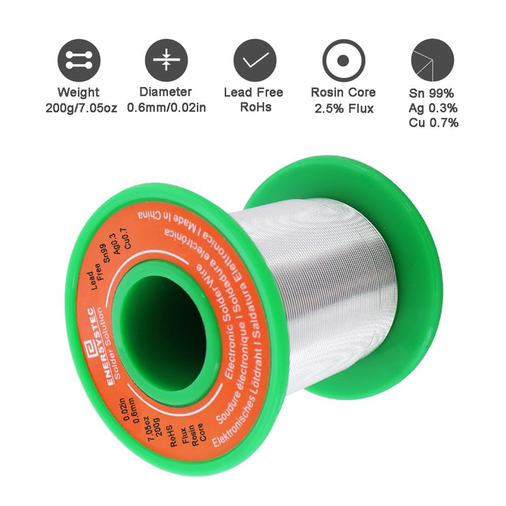 Dünner Lötdraht, 0,6 mm, 200 g, Kolophoniumkern, Feinmessgerät, Elektronik-Lötdraht, bleifrei, 0,02,