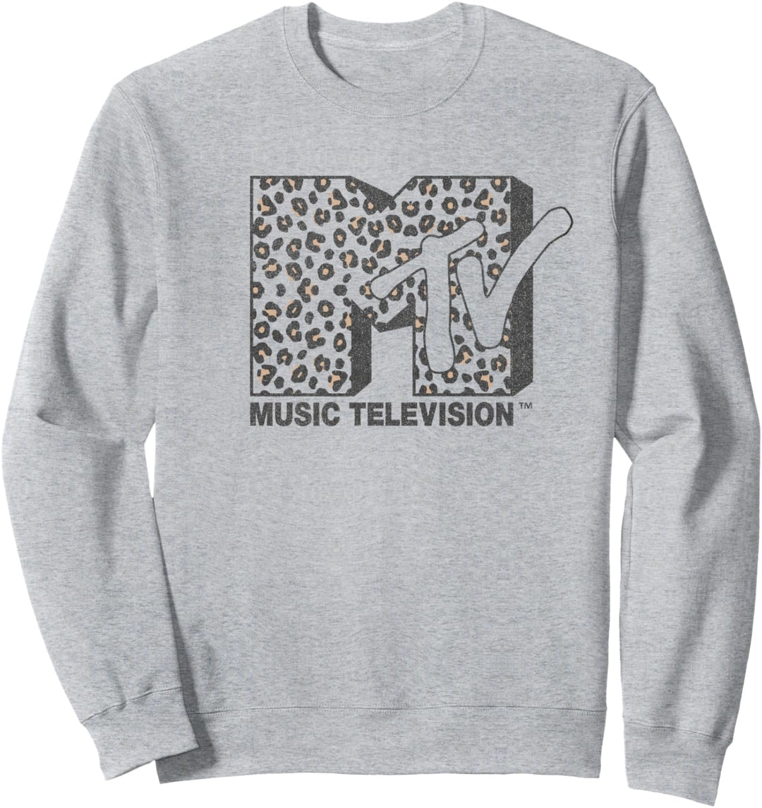 MTV Music Television Cheetah Print Logo Fill Sweatshirt
