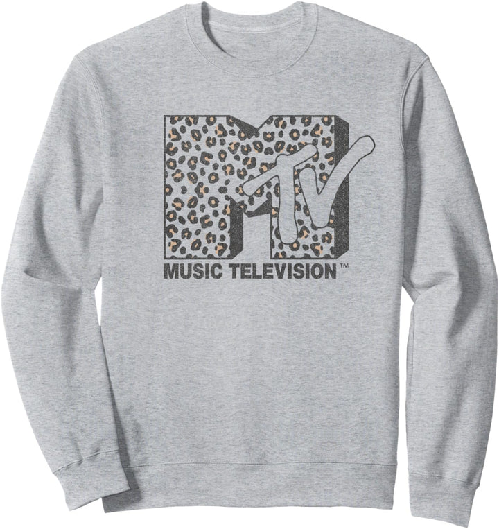 MTV Music Television Cheetah Print Logo Fill Sweatshirt