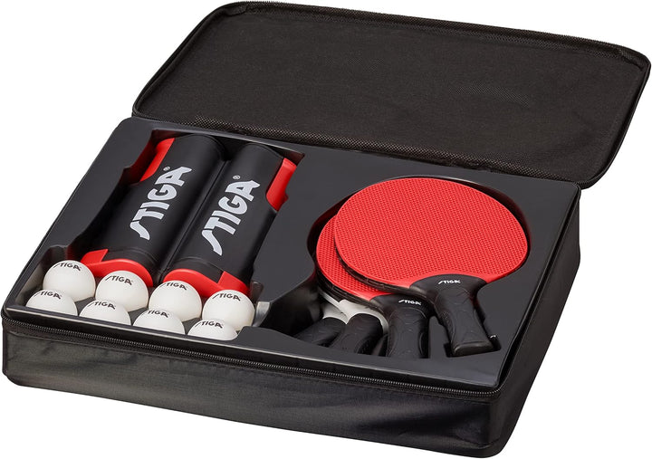 STIGA Set Seasons Anywhere Tischtennisset: 4 Schläger, 8 Bälle und Universal Rollnetz, für den Indoo