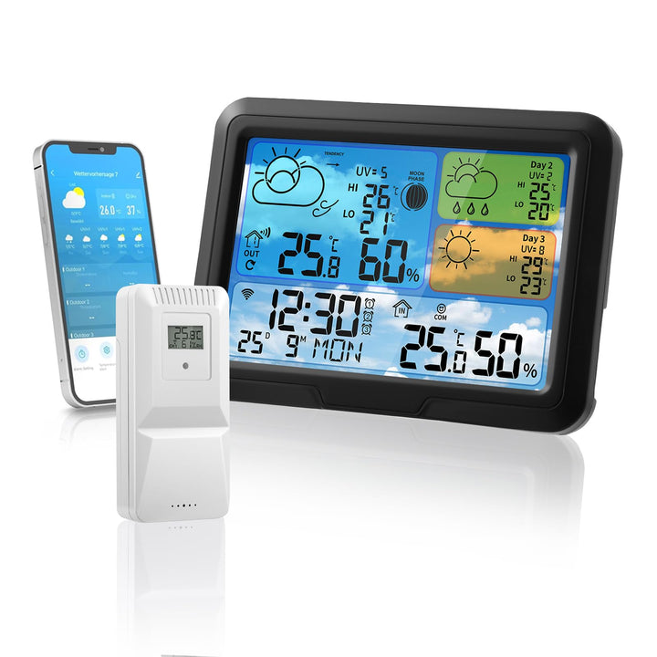 Wetterstation Wlan,Mit Aussensensor &amp; Wettervorhersage,Mit App Tuya Und Smartlife,Batteriebetrieb Un