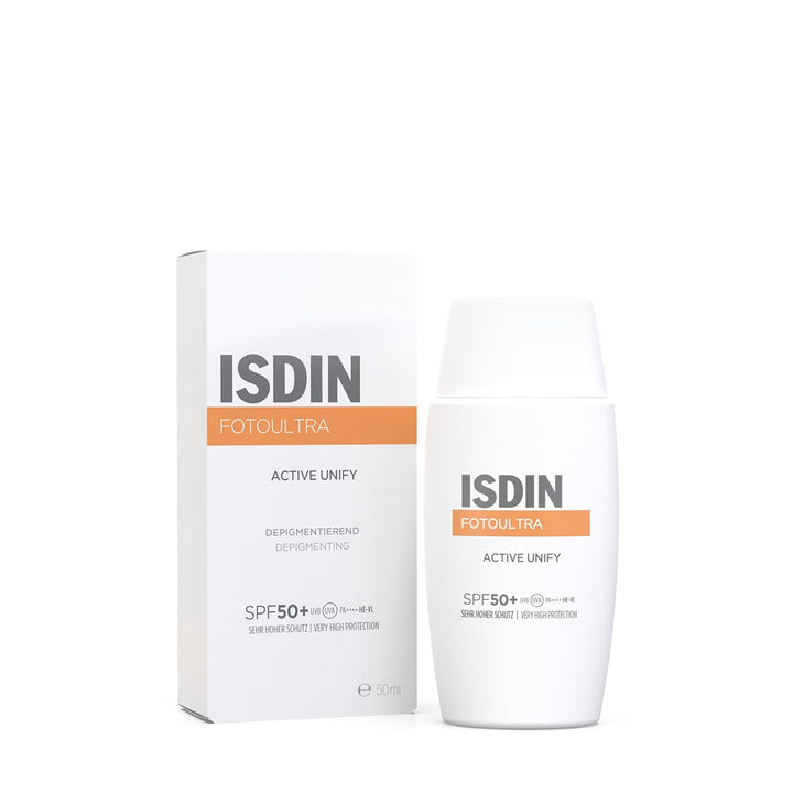 ISDIN FotoUltra Active Unify LSF 50+, Hellt auf und vereinheitlicht den Hautton, Sonnencreme mit dre