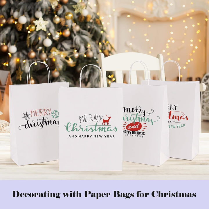 Switory 50 Stück Kraft Papiertüte mit Griffen, weisse Papiertüten mit Henkel, Geschenktüten für Part