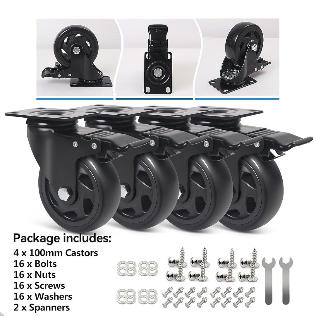 RRIUTO 4 Lenkrollen mit Bolzen, 100 mm Transportrollen mit Bremse Strandkorbrollen Möbelrollen Schwe
