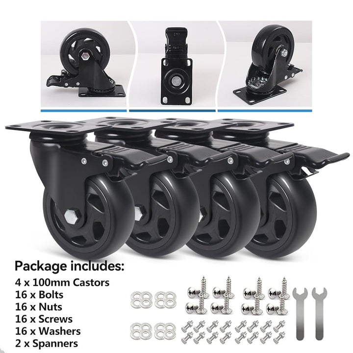 RRIUTO 4 Lenkrollen mit Bolzen, 100 mm Transportrollen mit Bremse Strandkorbrollen Möbelrollen Schwe