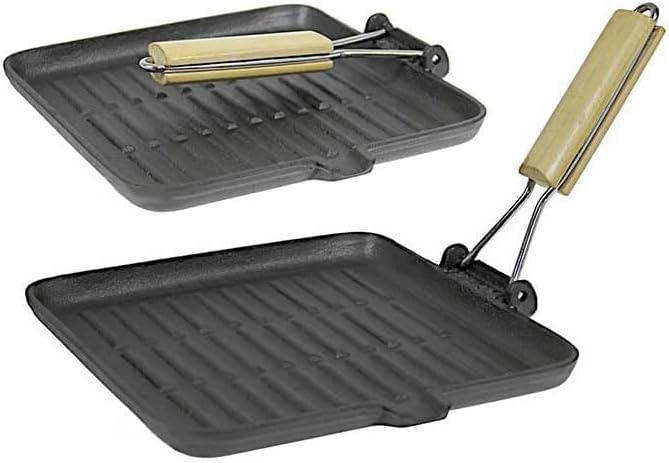 KING HOFF Gusseisenpfanne Grill Pfanne mit Holzgriff Induktion geeignet 24 cm, 24 cm