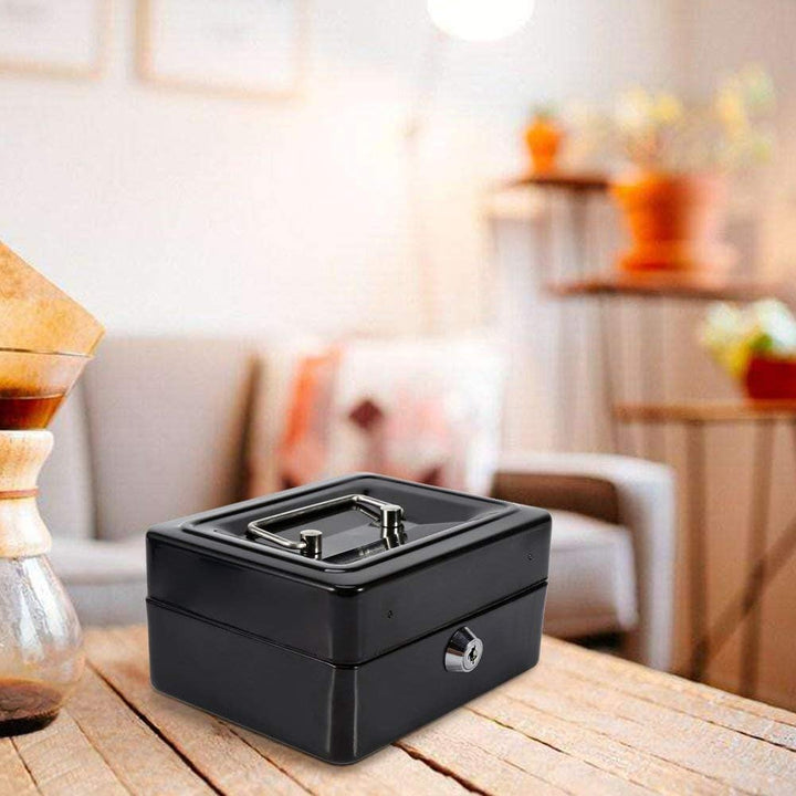 Zerodis Kleine Geldkassette mit Schlüsselschloss Portable Doppelschicht Metallmünze Geld Storage Sec