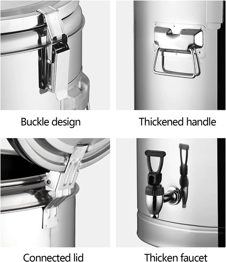 40L Edelstahl Isolationseimer mit Wasserhahn, Profi Warmhaltebehälter mit Deckel, Gastro Transportbe