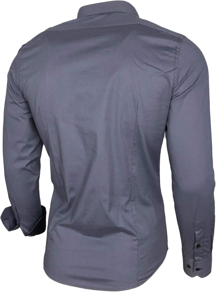 Herren-Hemd Langarm/Business Freizeit Hochzeit/Bügelleicht/Slim-Fit/Anzug Kentkragen Hemd B-500, S A