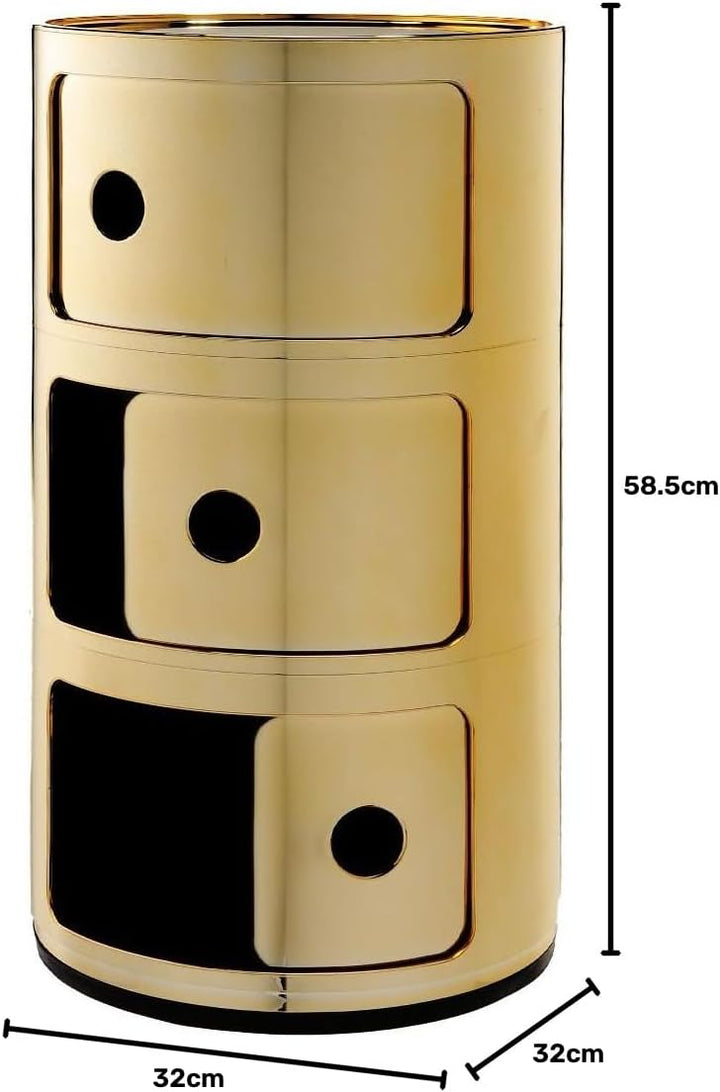 Kartell Componibili, 3 Elements, Gold, Runde Basis 3-fächer Gold, 3-fächer Gold