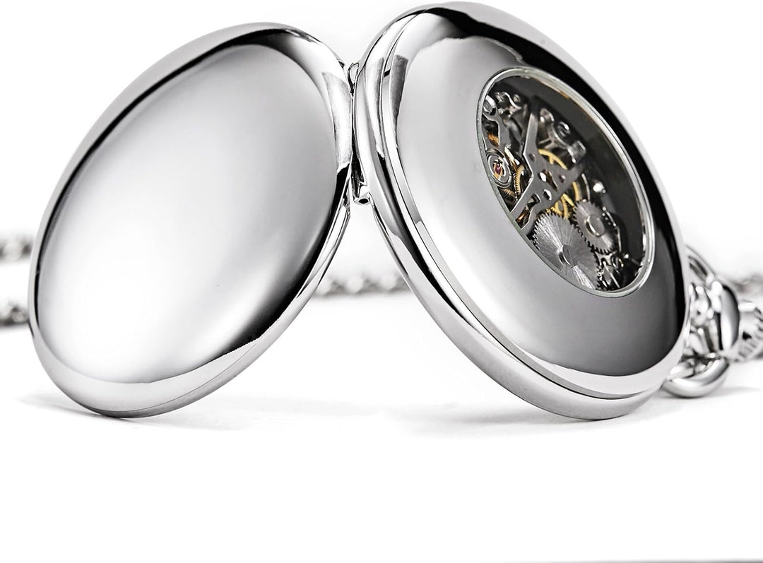 TREEWETO Men's Pocket Watches Smooth Golden/Silver Antique Mechanical Pocket Watch for Men Women wit