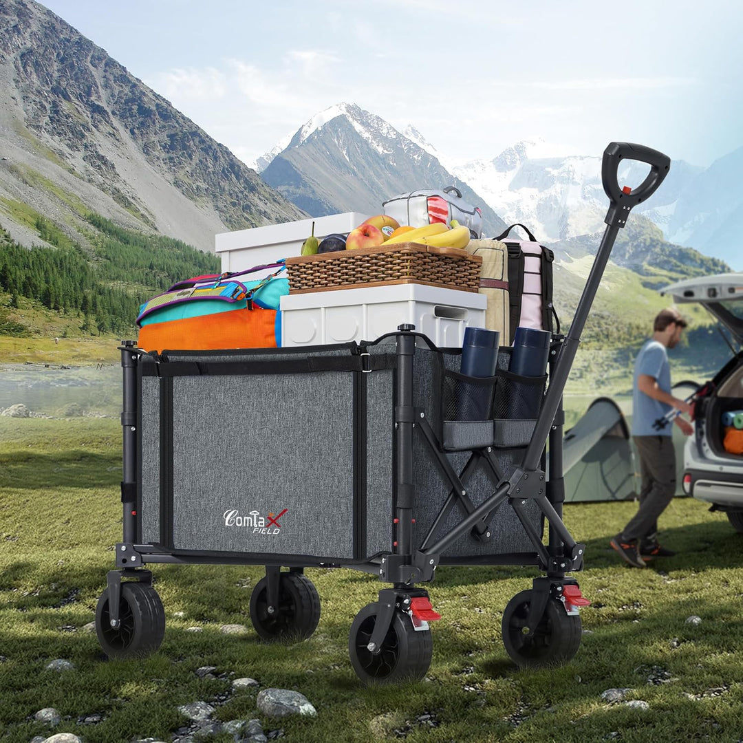 COMLAX FIELD Bollerwagen Faltbar mit Grosse All Terrain Räder, 120L 100KG Klappbarer Bollerwagen mit