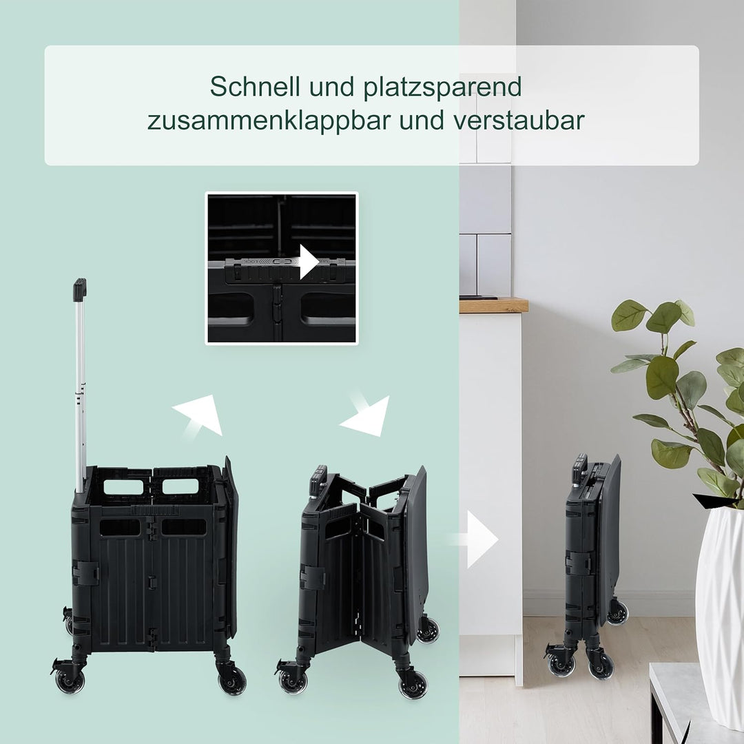 Relaxdays Einkaufstrolley, klappbar, Einkaufskorb mit Lenkrollen, Deckel & Teleskopgriff, bis 35 kg,