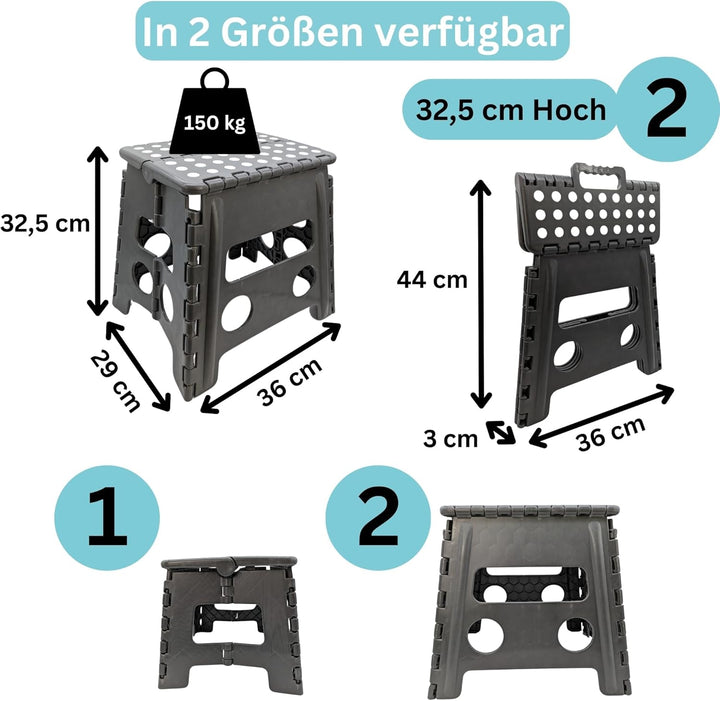 Hocker Tritthocker faltbar für Erwachsene und Kinder bis 150 kg Klapphocker aus Kunststoff rutschfes