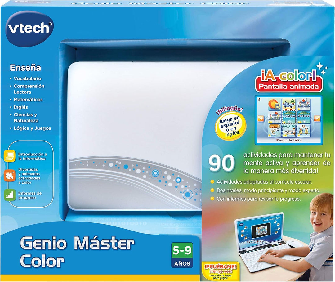 VTech Genio Zweisprachiger Master, Laptop für Kinder, Bildschirm, unterrichtet Vokabeln, Mathematik,