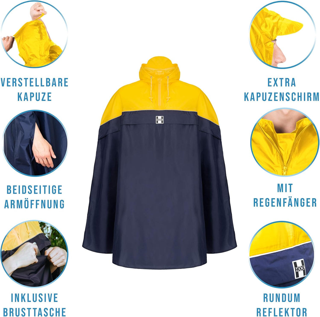 HOCK Fahrrad Regenponcho mit praktischer Rucksackfalte – Fahrradponcho 100% Wasserdicht mit Reflekto