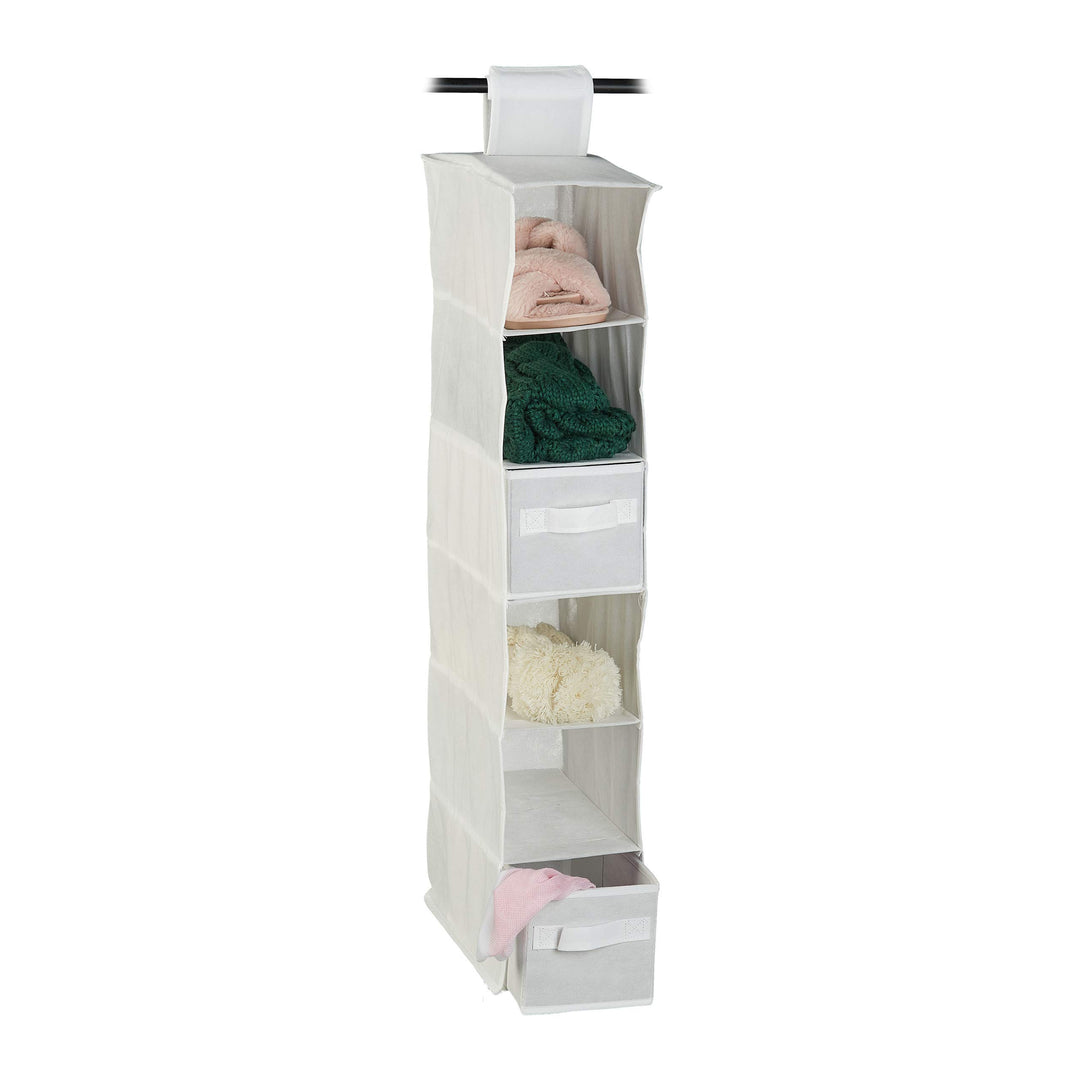 Relaxdays Hängeregal Stoff, Hängeaufbewahrung, 6 Fächer, 2 Schübe, für Kleiderschrank, HBT: ca. 82x1