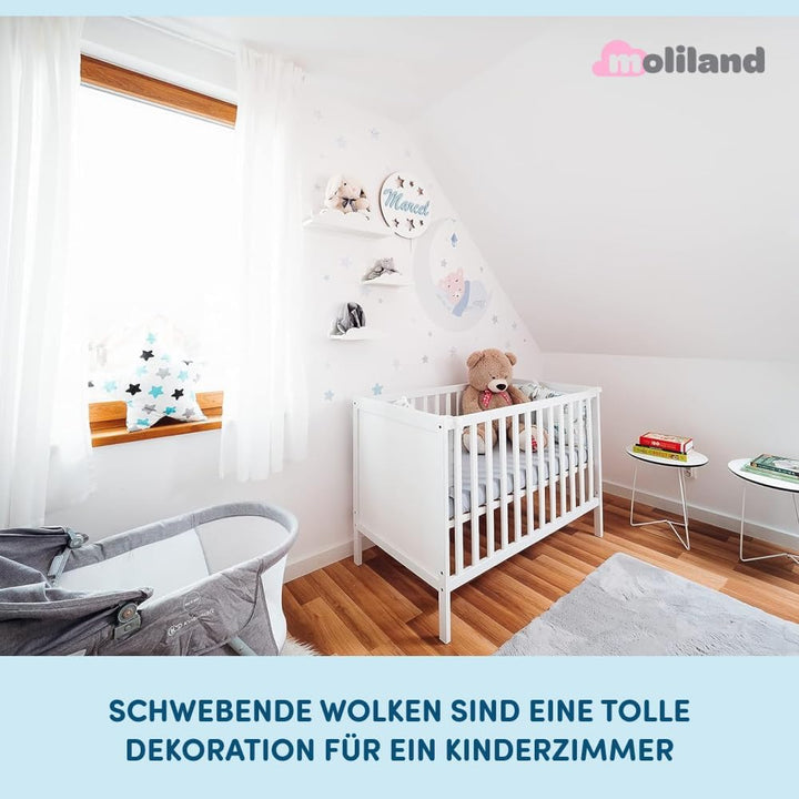 3er Set Wandregal Kinderzimmer Weiss | Babyzimmer Wolkenregal für Bücher, Spielzeug, Dekoration | Re