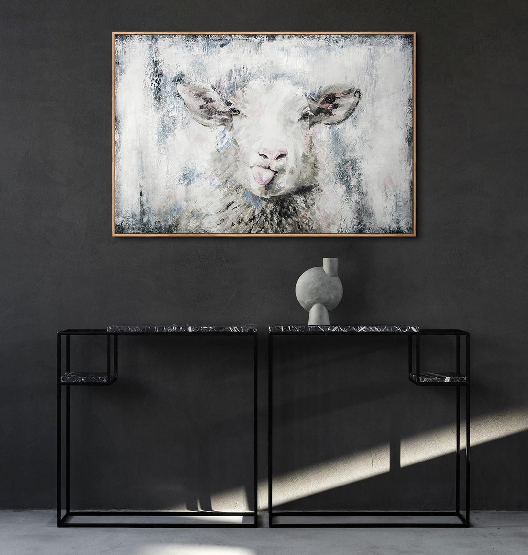 YS-Art XXL Abstrakt Acryl Gemälde auf Leinwand glückliches Schaf handgemalt Wandbilder Wohnzimmer Mo