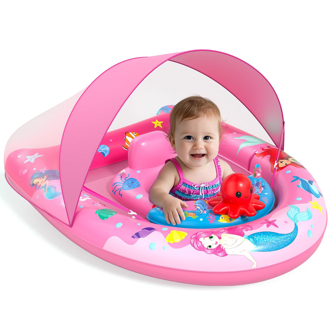 Sunrad Schwimmring Baby mit UPF50+ Sonnendach,Baby Schwimmring ab 6-36 Monate Schwimmhilfe Kinder mi
