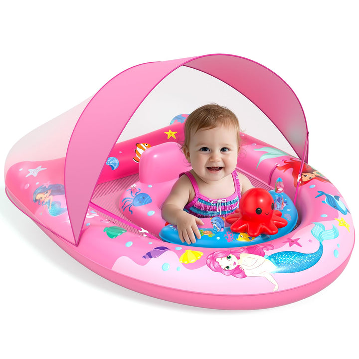 Sunrad Schwimmring Baby mit UPF50+ Sonnendach,Baby Schwimmring ab 6-36 Monate Schwimmhilfe Kinder mi