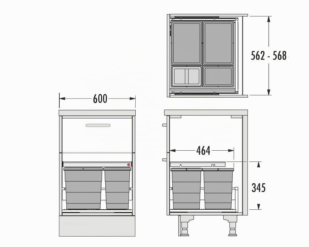 Hailo Abfallsammler 3301641 Einsatz | Allegro Abfalleimer 4fach flexiebel | Einbau Mülleimer passend