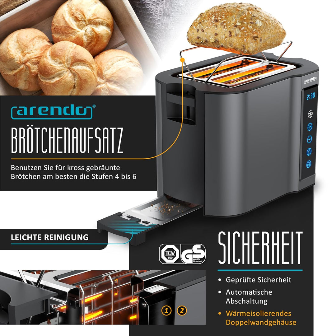 Arendo - Wasserkocher Toaster SET - Edelstahl - Wasserkocher mit Temrpatureinstellung - 45-100 Grad