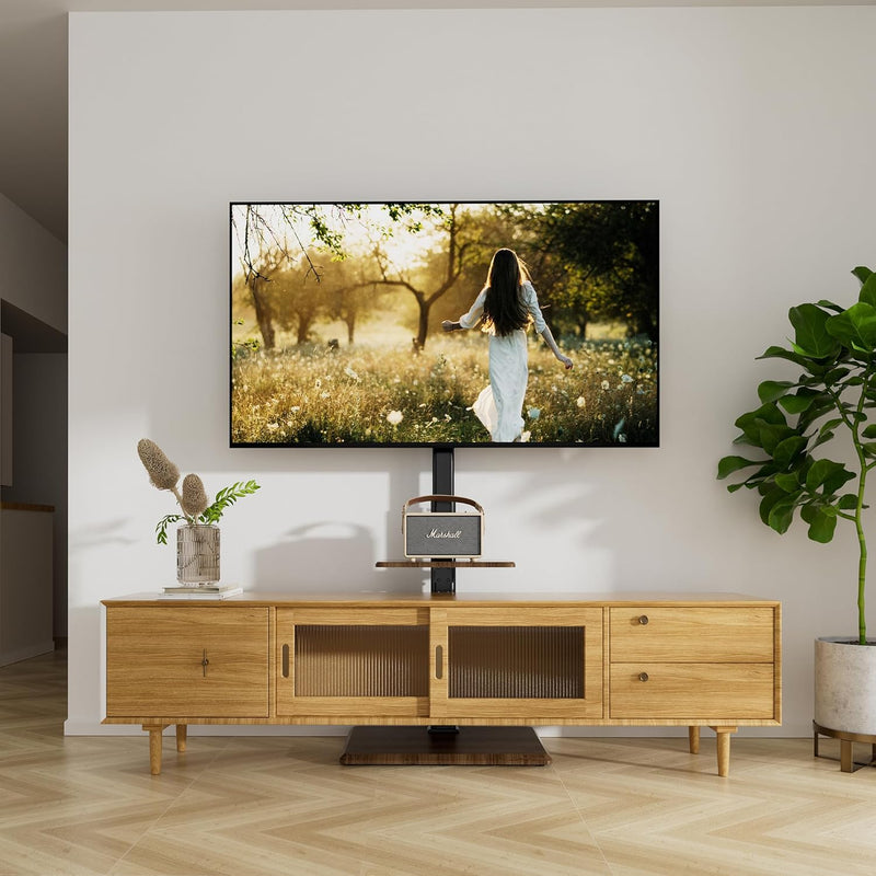 FORGING MOUNT TV Ständer Standfuss Fernsehstand für 32 bis 70 Zoll Flach & Curved Fernseher, Holz TV