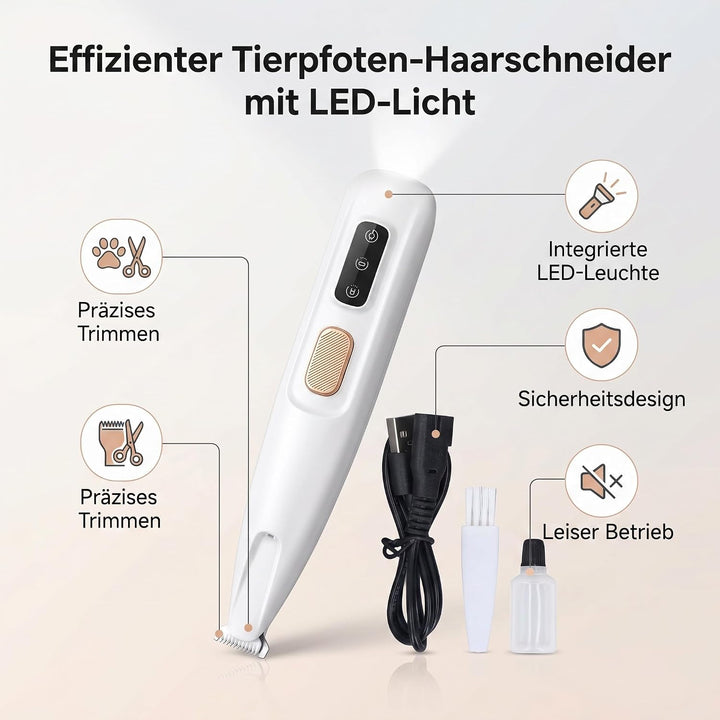 Effizienter Haustier-Trimmer mit LED-Licht für Hunde und Katzen, wiederaufladbarer elektrischer Sche