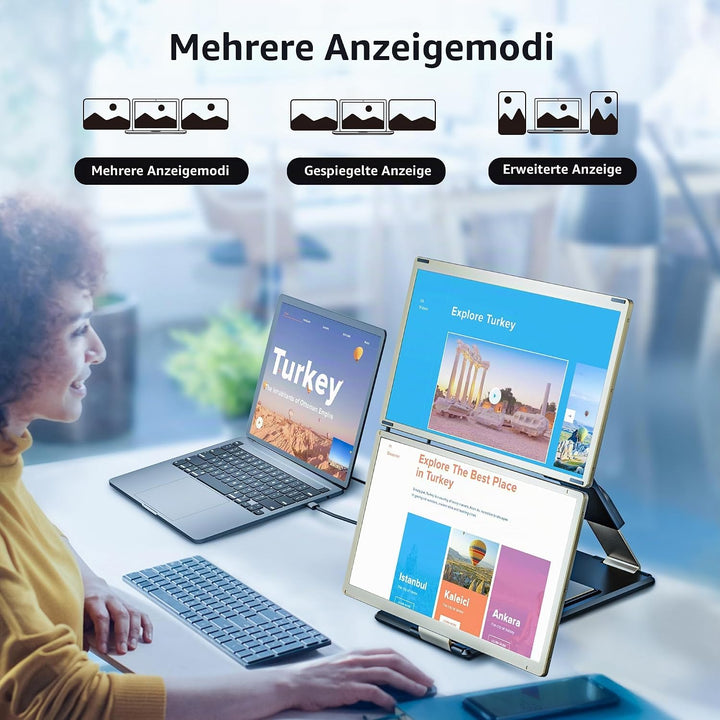 Laptop Screen Extender, Laptop Monitor Erweiterung, Triple Monitor, HDMI/USB-A/Type-C Plug &amp; Play Sc