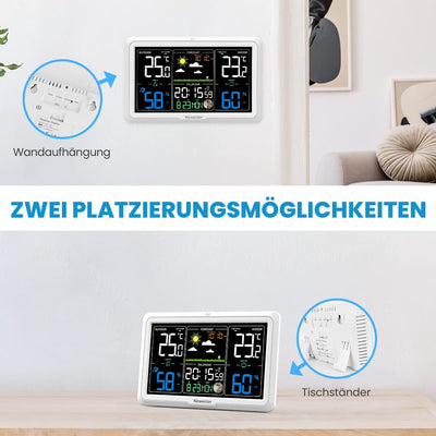 Newentor Wetterstation Funk mit Aussensensor - Lebenslange Aussensensor-Garantee - Lebendiges VA-Dis
