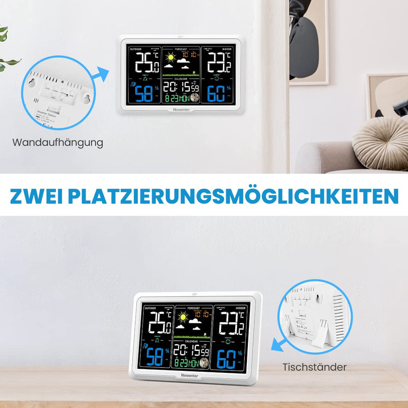 Newentor Wetterstation Funk mit Aussensensor - Lebenslange Aussensensor-Garantee - Lebendiges VA-Dis