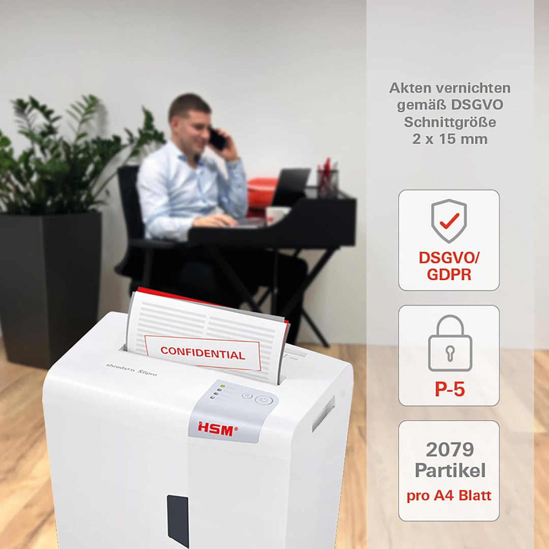 HSM 1046111 shredstar X6pro Aktenvernichter, Sicherheitsstufe P-5, 6 Blatt (Partikelschnitt) mit CD-