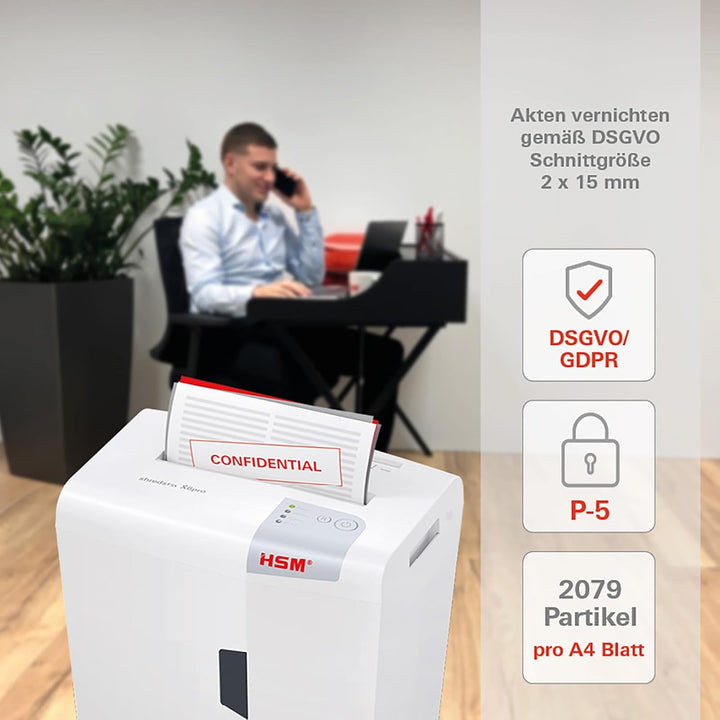HSM 1046111 shredstar X6pro Aktenvernichter, Sicherheitsstufe P-5, 6 Blatt (Partikelschnitt) mit CD-