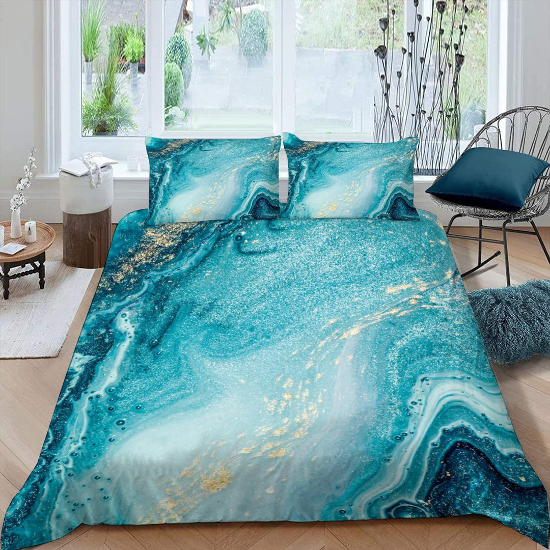 RFFLUX 3D Abstrakt Meer Blau Marmor Bettwäsche Set 135x200 cm 2teilig mit Reissverschluss Weiche und