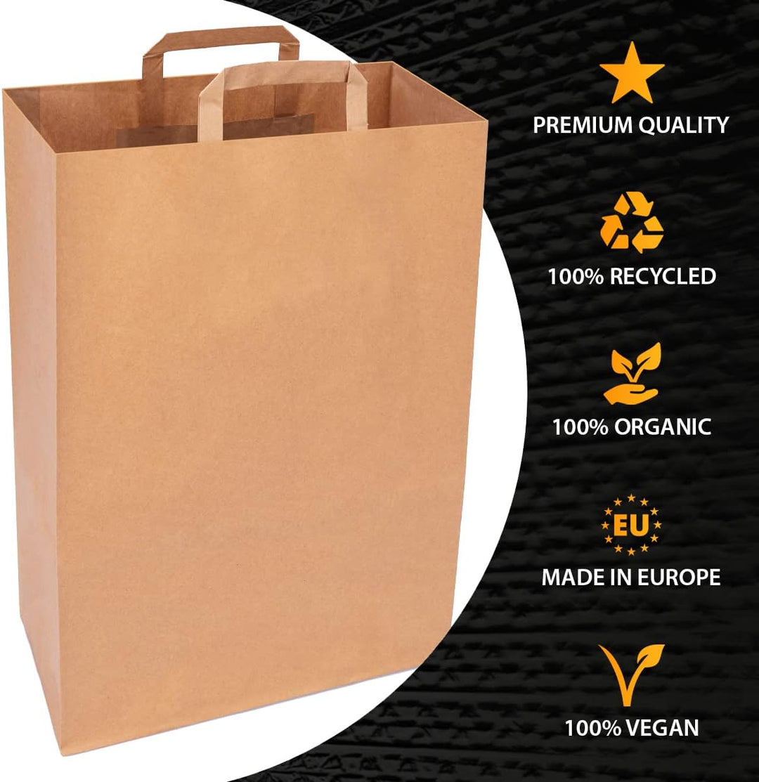 verpacking Papiertragetaschen mit Flachhenkel 45 x 32 x 16 cm Braun - Papiertüten Bio Papiertasche K