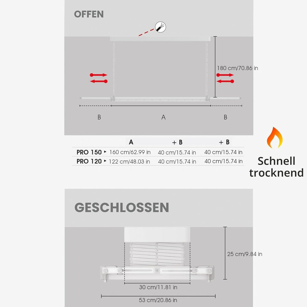 foxydry Pro Heizdecke Wäscheständer Wäscheständer mit Fernbedienung mit Warmbelüftung aus Aluminium