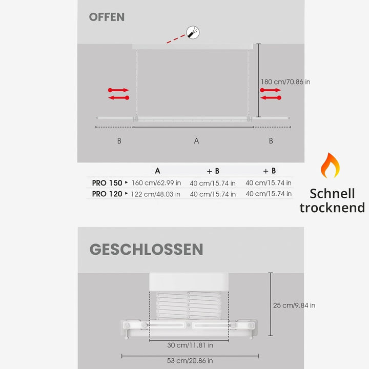 foxydry Pro Heizdecke Wäscheständer Wäscheständer mit Fernbedienung mit Warmbelüftung aus Aluminium