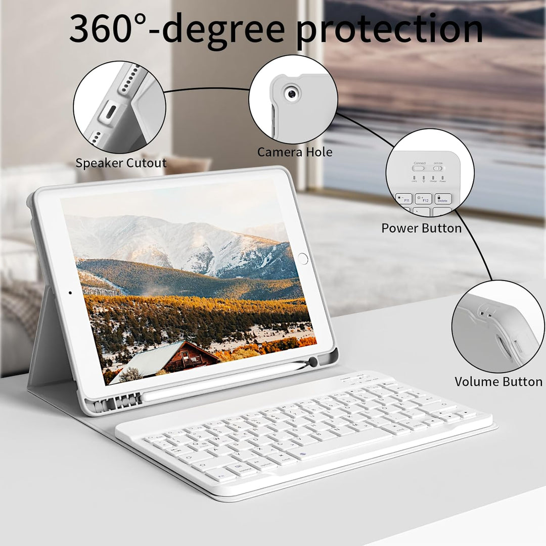 hülle mit Tastatur für iPad 9/8/7 Generation (2021/2020/2019) 10,2 Zoll, weiche TPU-Rückseite mit St