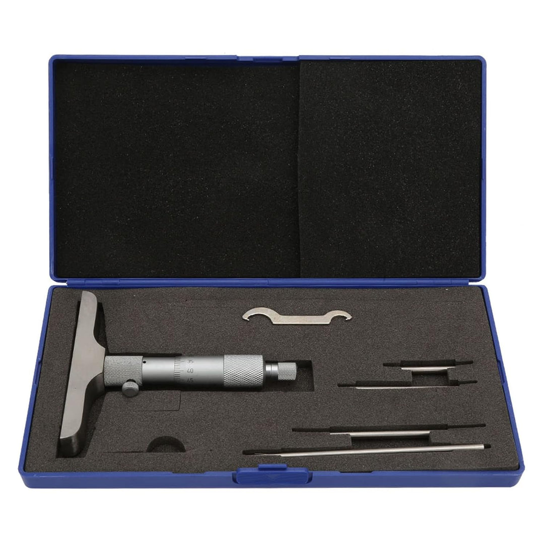 0,01 mm Tiefenmessschraube mit 5 Stück Pleuel Tiefenmessgerät Gage(0-100mm 4inch), 0-100mm 4inch