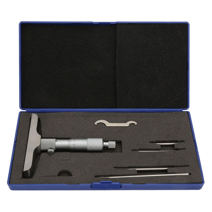 0,01 mm Tiefenmessschraube mit 5 Stück Pleuel Tiefenmessgerät Gage(0-100mm 4inch), 0-100mm 4inch