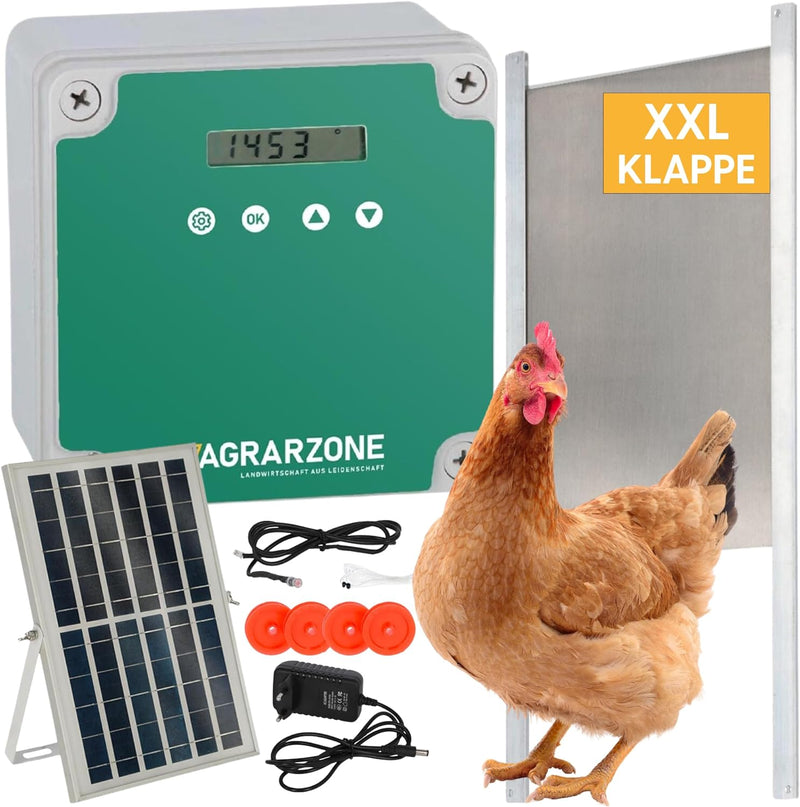 Agrarzone automatische Solar Hühnertür Hühnerklappe mit Schieber 30 x 40 cm | Türöffner Hühnerstall