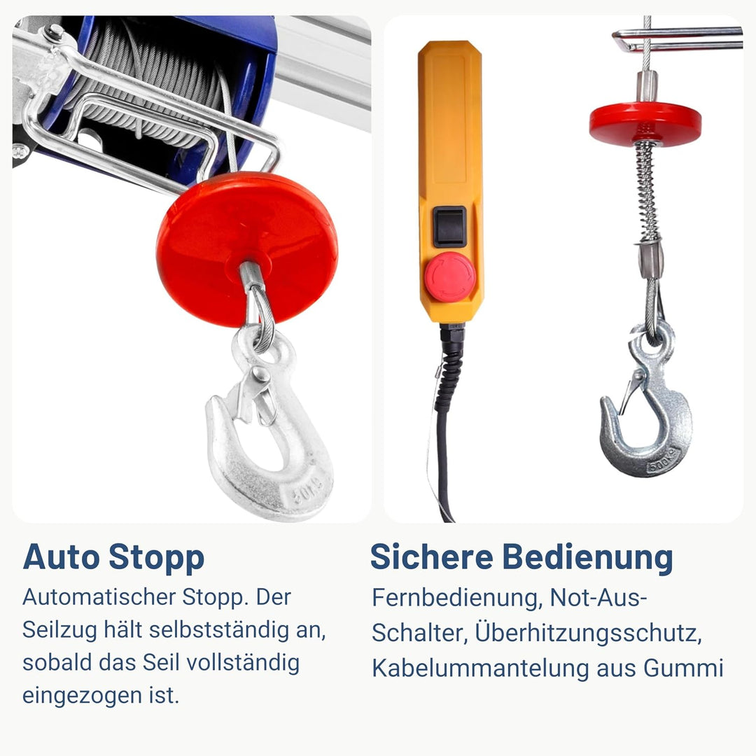 Pallit elektrische Seilwinde HOIST | 500 kg/12 m | 1000 kg/6 m | inkl. Fernbedienung mit 1,6 m Kabel