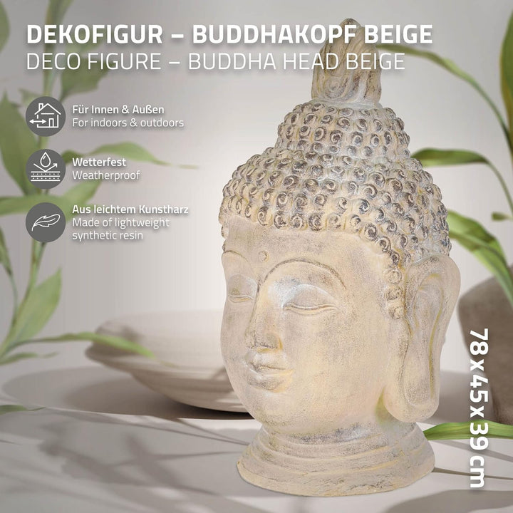 ECD Germany Buddha Figur 78 cm Beige/Grau, Kunststein Polyresin, Kopf Statue Skulptur Dekofigur Feng