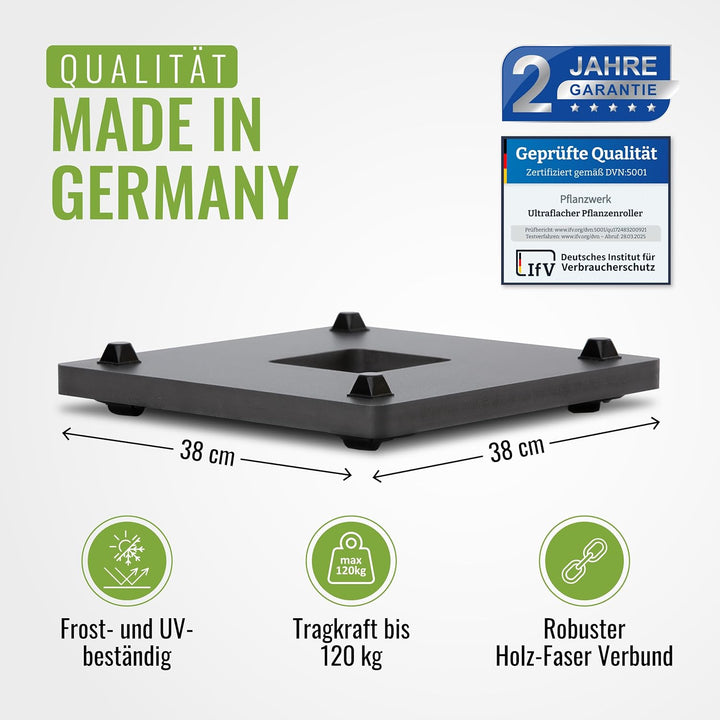 Pflanzwerk® Pflanzkübel Untersetzer *ULTRAFLACHER Designer PFLANZENROLLER* 38x38cm für alle Blumentö