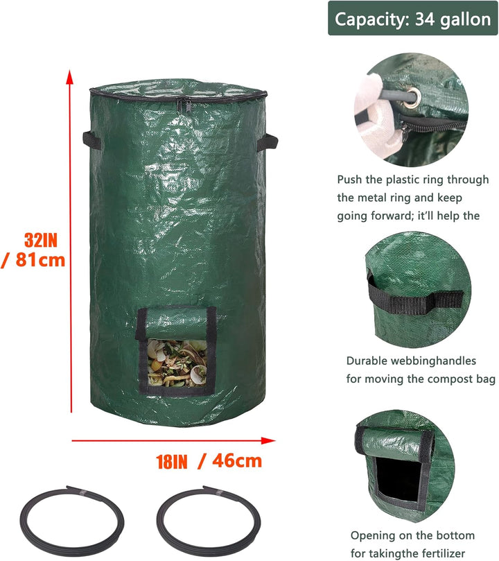 Kompost-Müllbeutel, 100 l, für den Aussenbereich, wiederverwendbar, Bioabfall, Garten, Hof, Kompostb